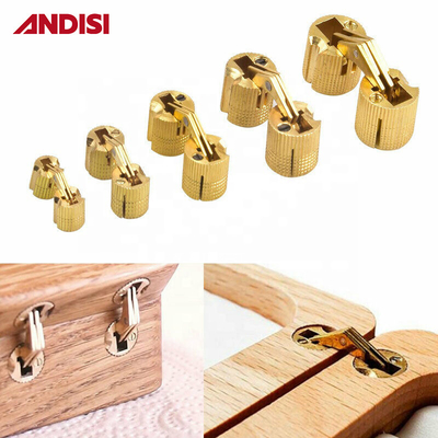 Esquerda de perilla de barril de 180 grados en acabado de latón para cajas de regalos de madera y puertas ocultas