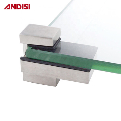 OEM Acero de aleación de zinc Altura ajustable 0-22mm Pared montado ángulo de vidrio a la estantería de vidrio soporte de abrazadera de vidrio