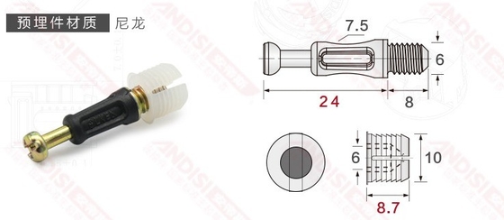 Conector de gabinete de oficina 3 en 1 Mini fija cerradura de tornillo de cámara con nuez de aleación de zinc