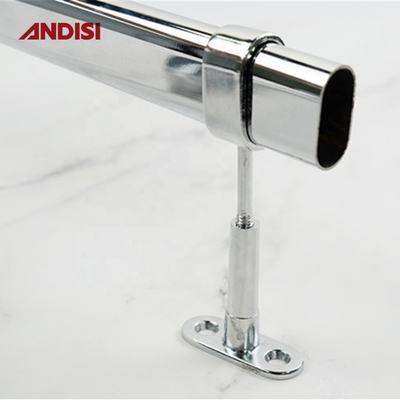 Altura ajustable Zinc de aleación de armario Rod soporte para el centro oval de apoyo del tubo del armario
