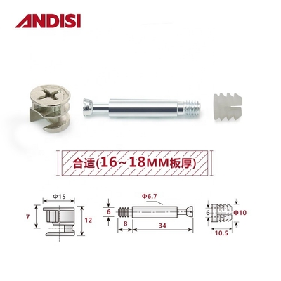 Embalaje de correo 3-IN-1 Conexión de gabinete de madera Cam Lock Nut y cerrojo MINI FIX