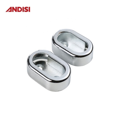 Soporte de tubo de armario en forma ovalada de aleación de zinc para soporte de barra de armario en acabado de cromo