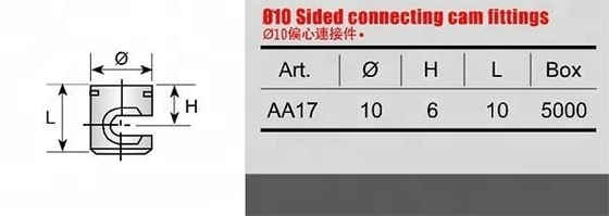 10 mm Cerrojo de Cámara y conector de muebles M6 Dowel para tornillos de Cámara excéntricos de oficina para el hogar